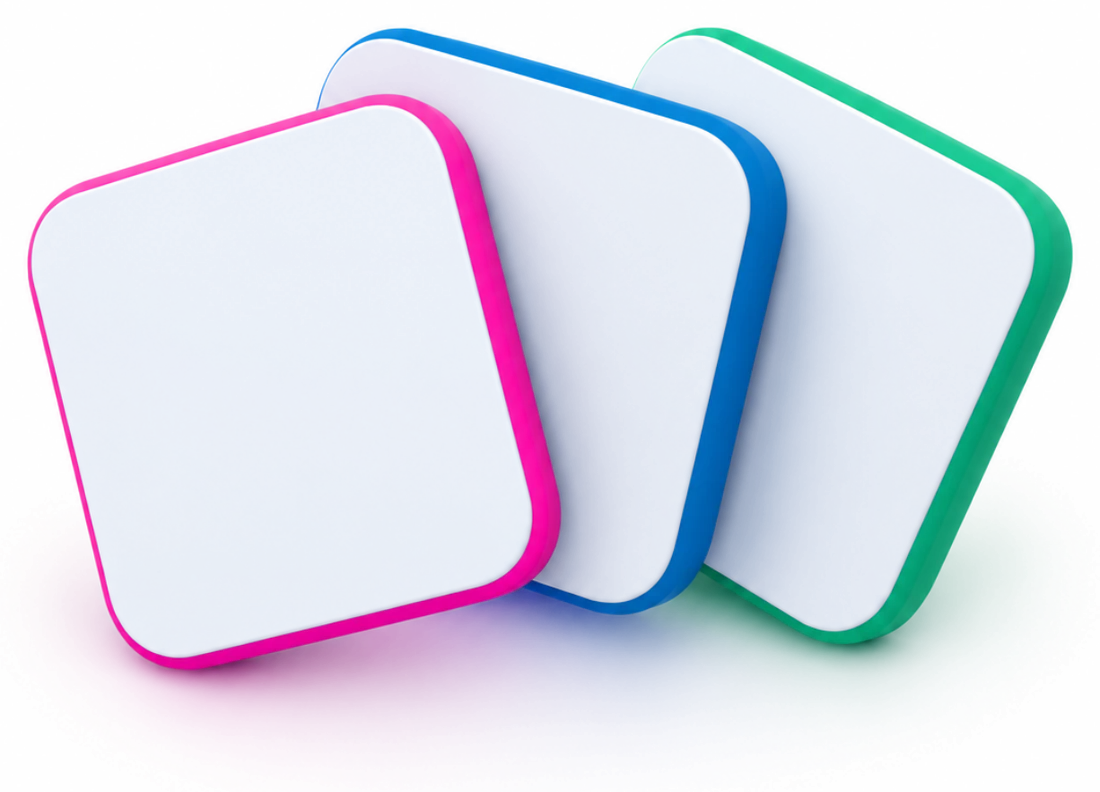 Illustration: three app tiles with pink, blue, and green edges, the same app in three brand skins.