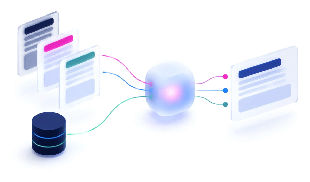 Illustration: company documents and business data feed Private AI, which checks permissions and returns an answer linked back to its sources.